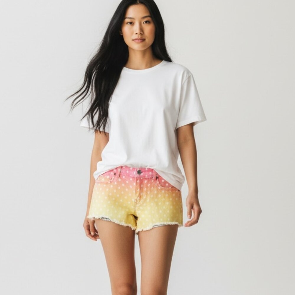 Victoria's Secret Pink and Yellow Ombré Polka Dot Distressed Denim Shorts Size 6